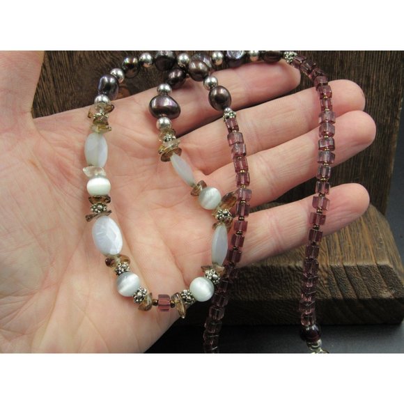 24" Sterling Silver Silpada Shell Real Pearls And Stone Chips Necklace Vintage - Picture 3 of 9